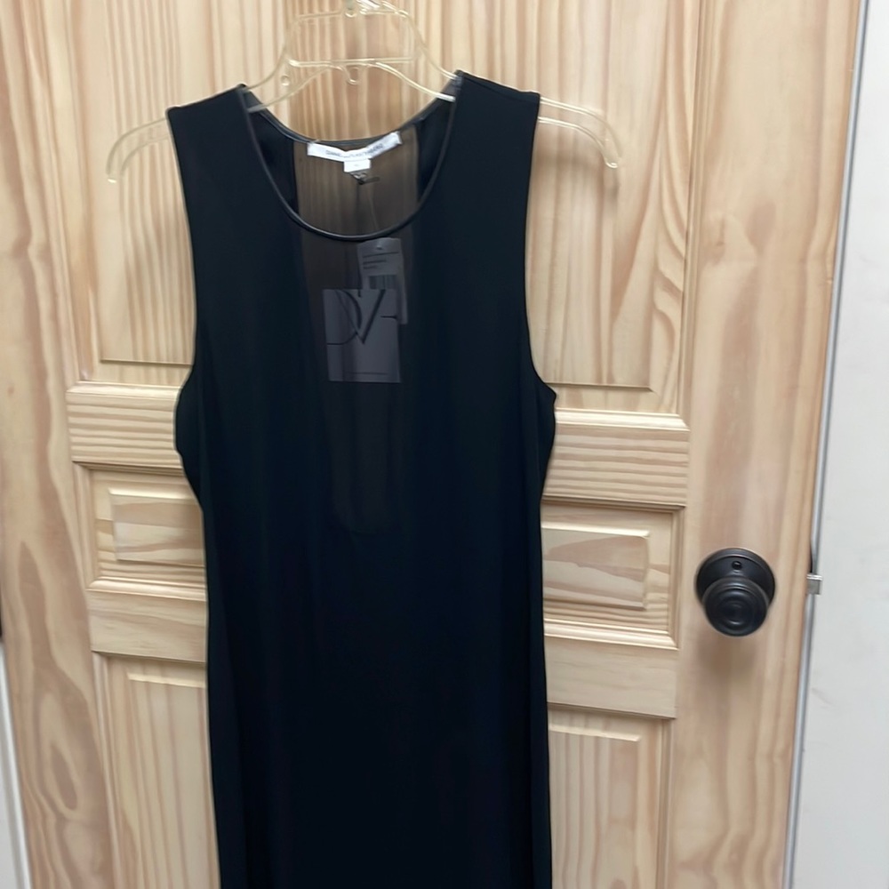 Diane von Furstenberg Black Meena dress, sheer panels in front and back.